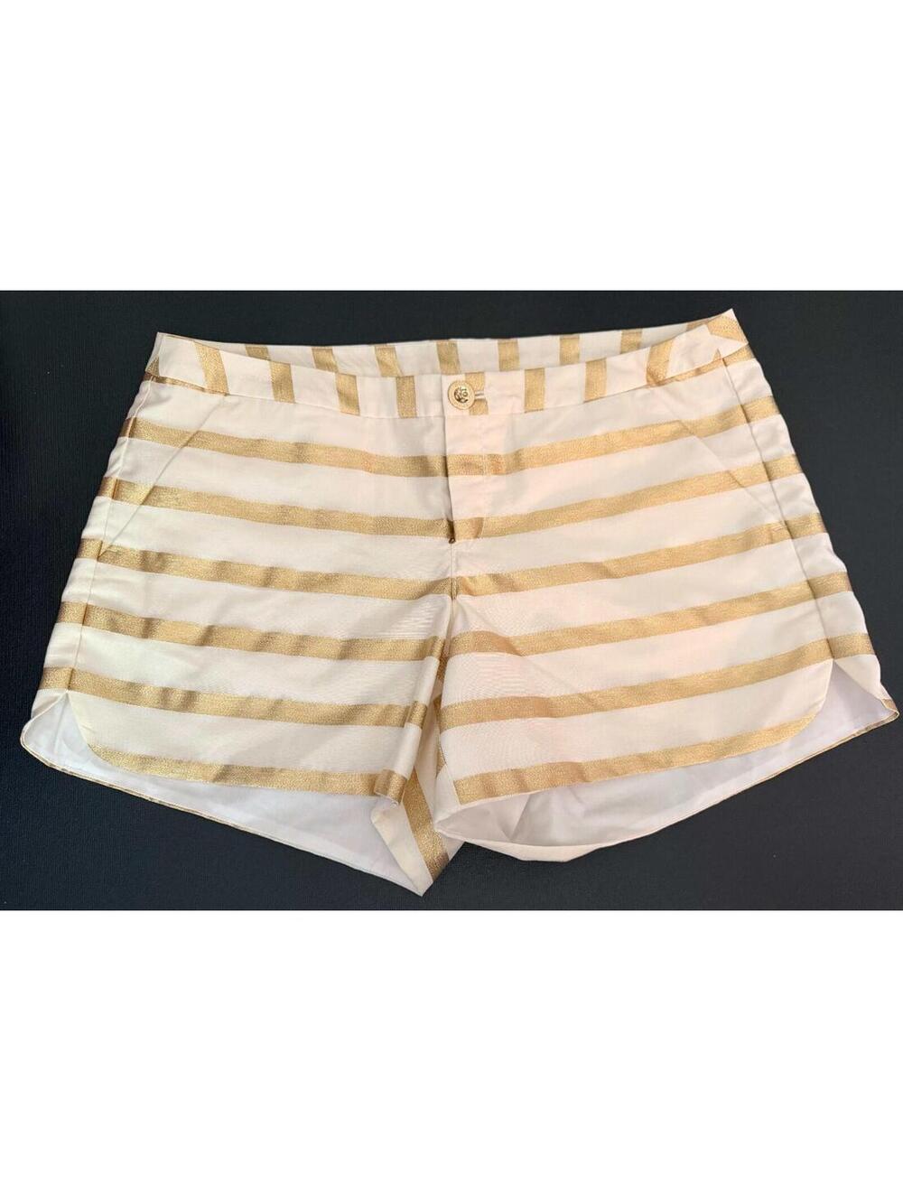 Lilly Pulitzer Adie Metallic Gold White Striped Shorts SIZE 2